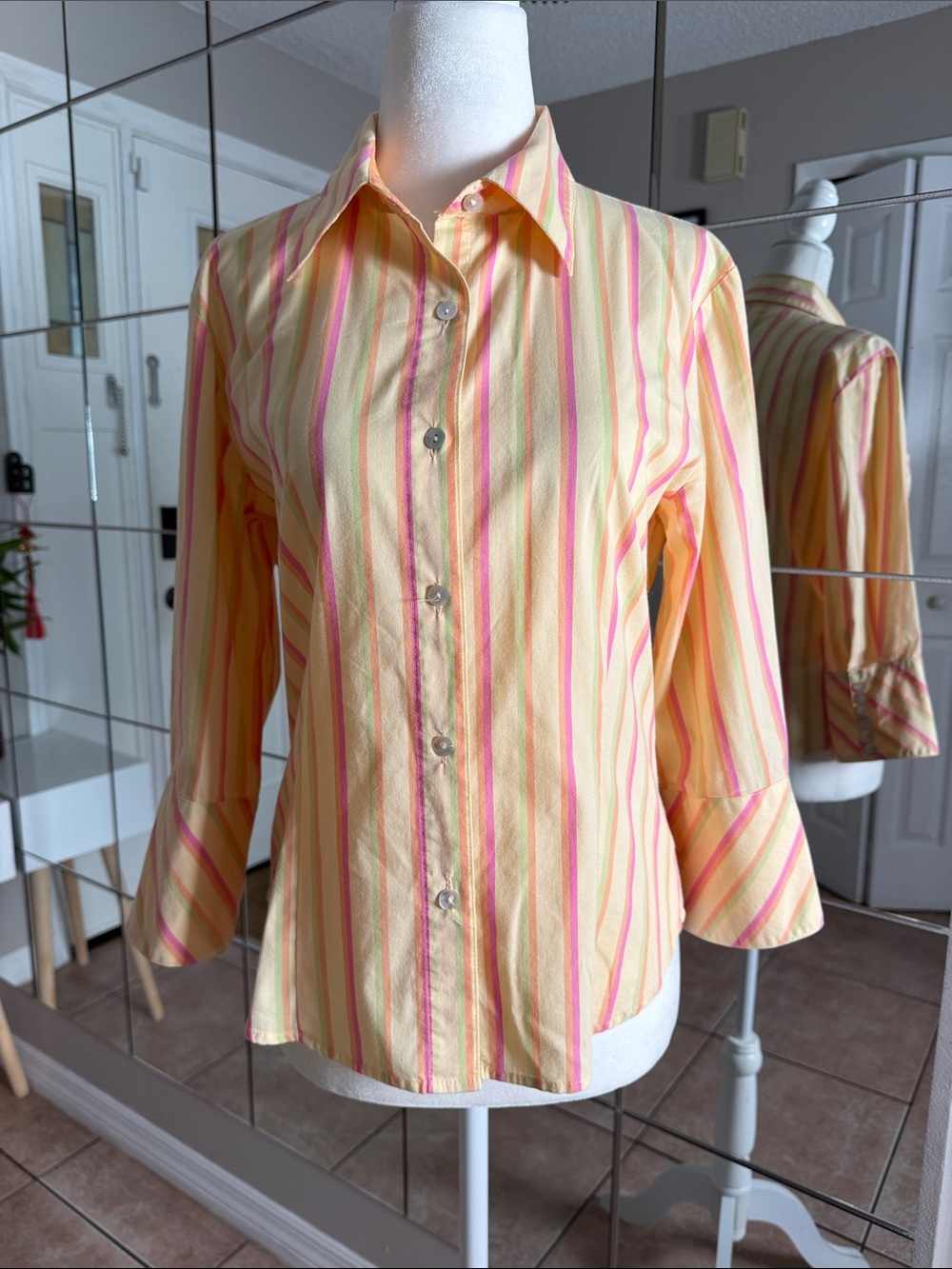 bill blass Yellow, Pink & Orange Striped Button-Down Shirt